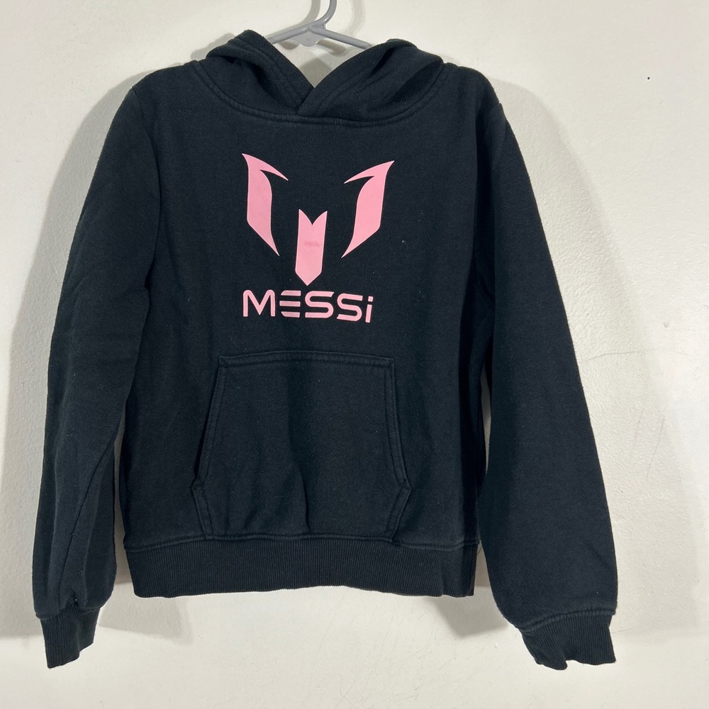 Messi Collection Hoodie Kids Size 7 Black Pink Logo Soccer Pullover